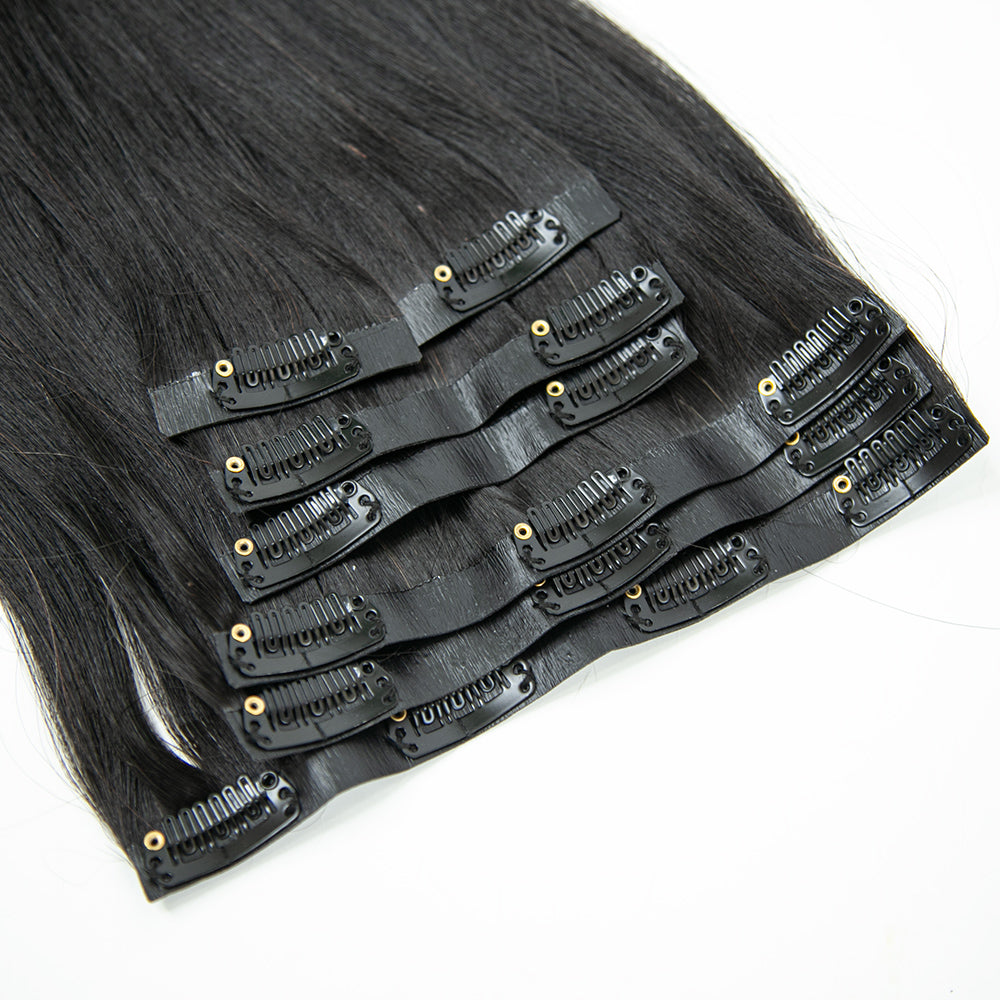Seamless Clip-In Hair Extensions Silk Straight Brazilian Human Hair