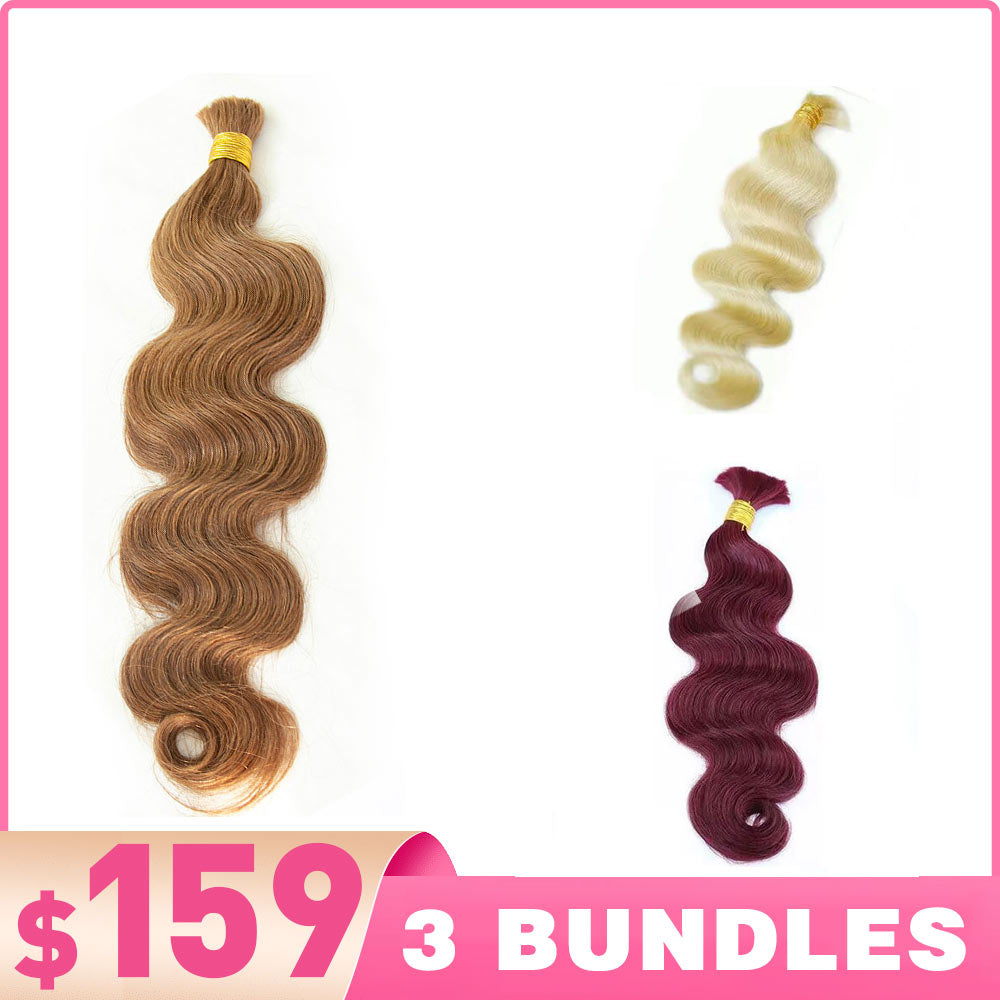 From $159 = 3 Bundles #30 & #613 & #Burgundy Color Body Wave Human Braiding Hair