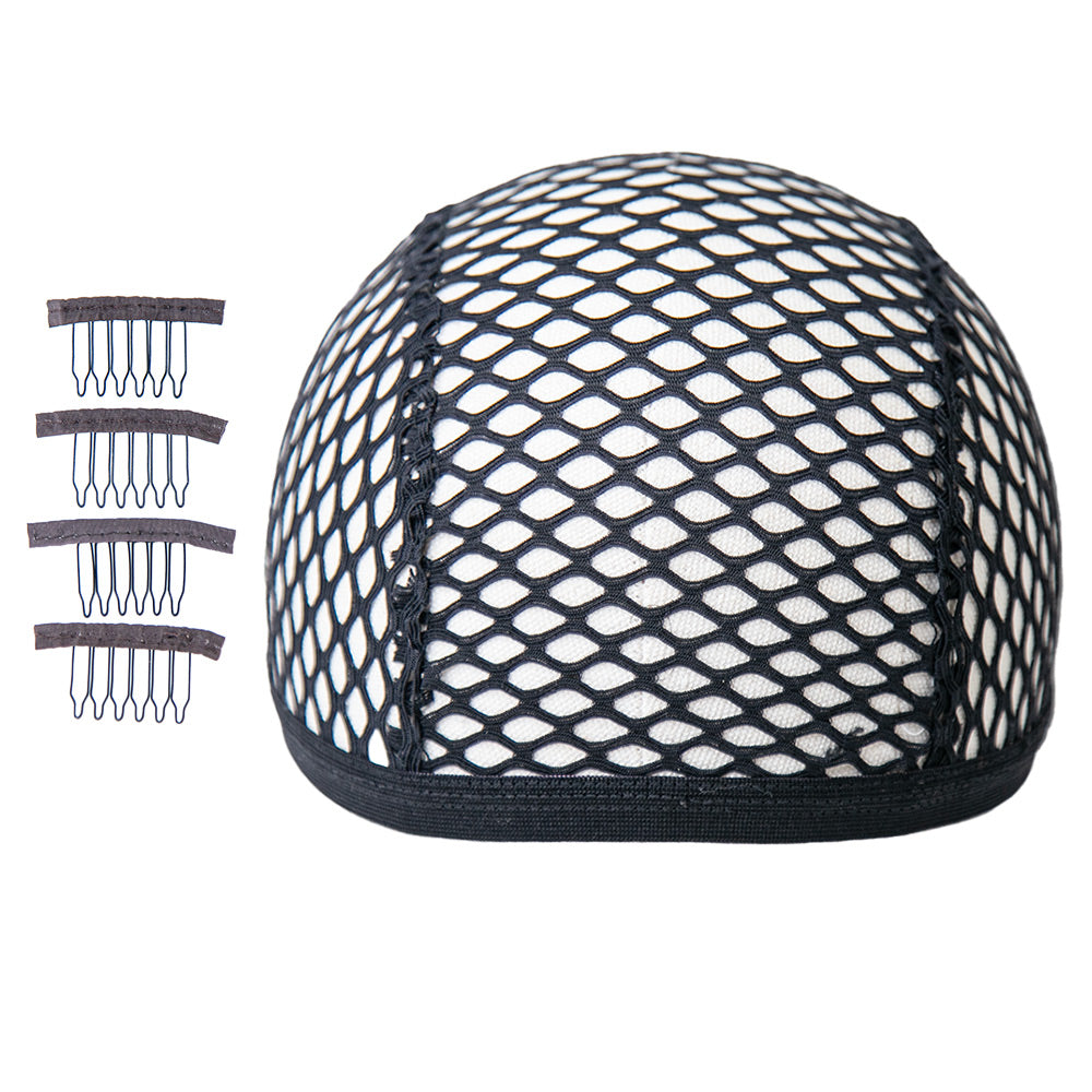 Black Stretchable Crochet Cap with 4 Hair Clips