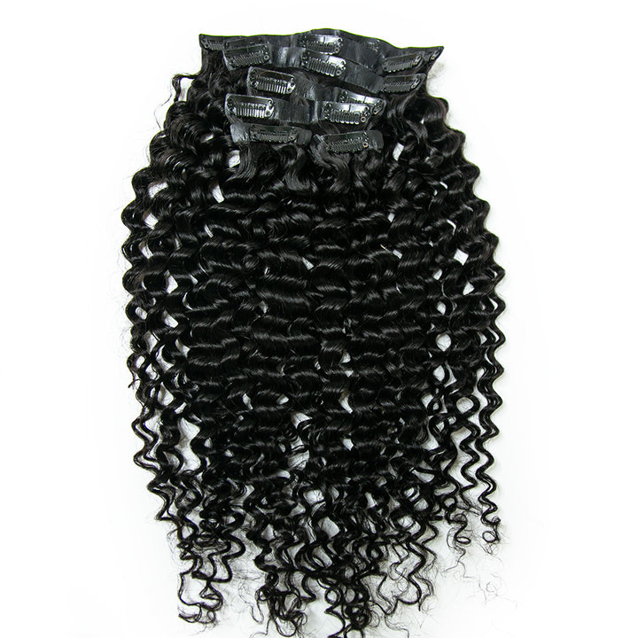 Seamless Clip-In Hair Extensions Deep Wave Brazilian Human Hair