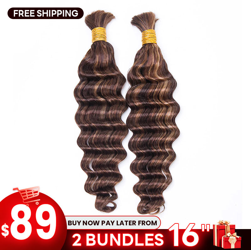 【BFCM】Bulk Human Hair For Braiding 16" Loose Deep Wave Blend 4/27/30