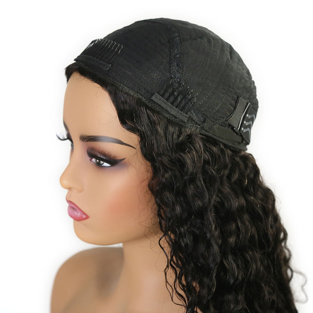 machine made 3/4 human hair wig water curly