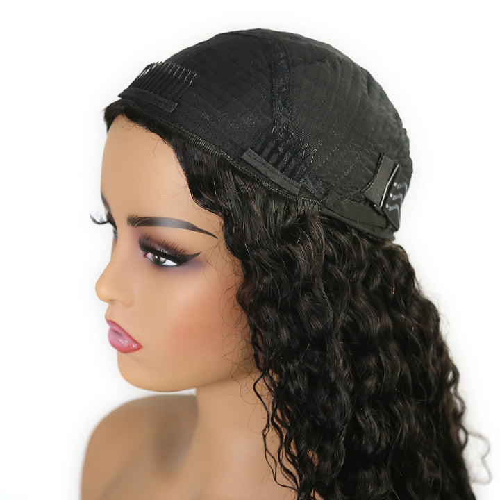 machine made 3/4 human hair wig water curly