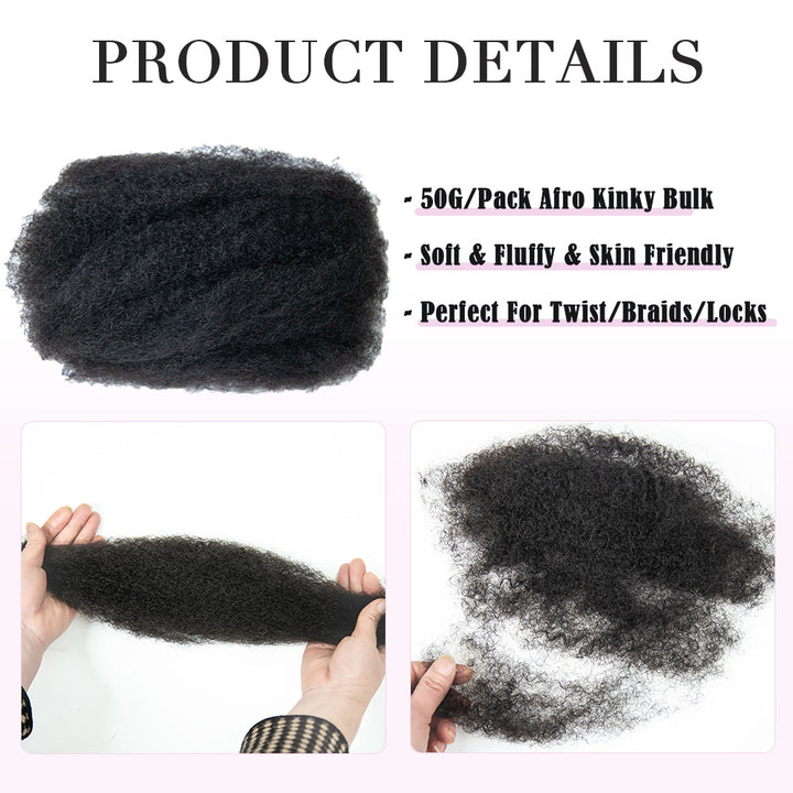 EAYON New Afro Kinky Bulk Echthaar für Twists/Zöpfe, 50 g/Packung