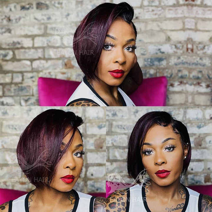Perruque en dentelle pré-coiffée coupe Pixie, lisse et soyeuse, style Bob PCSSB