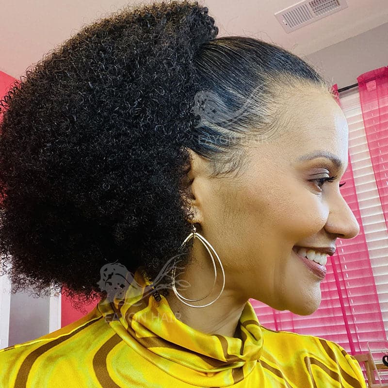 Queue de cheval avec cordon de serrage, cheveux humains brésiliens crépus et bouclés