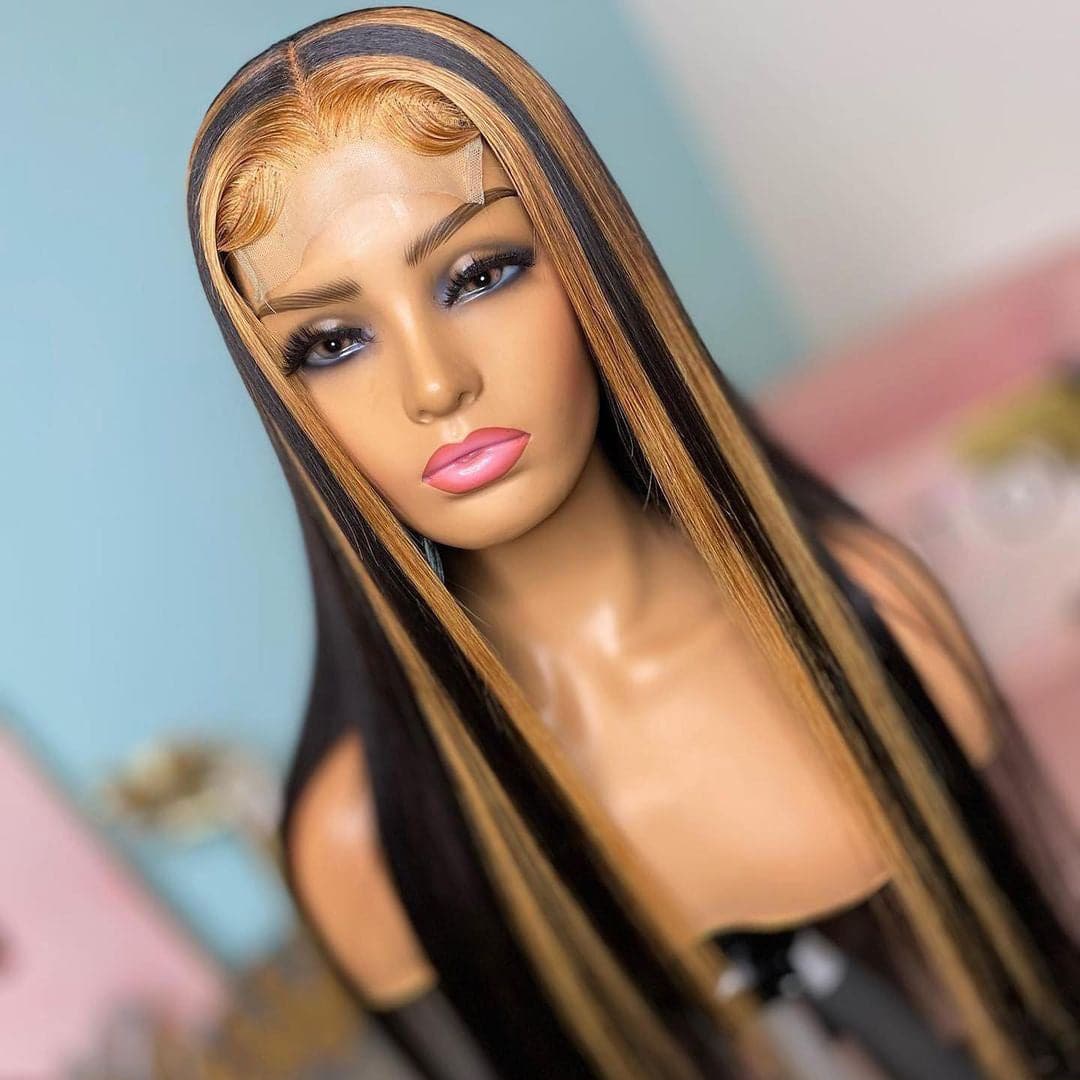 Perruque Lace Front Wig Lisse Transparente #27, Mèches Colorées BBWH27