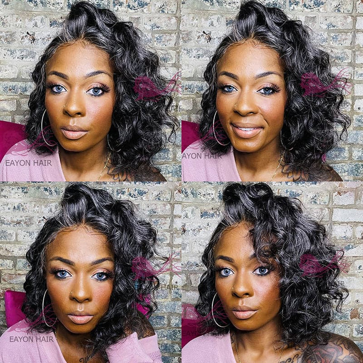 Perruque Lace Front Bob Loose Wave Couleur Sel et Poivre 13x4
