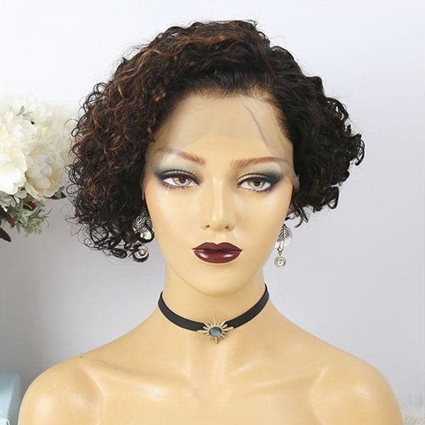 Highlight Brown Pixie Cut Curly BOB Lace Wig PXXB02