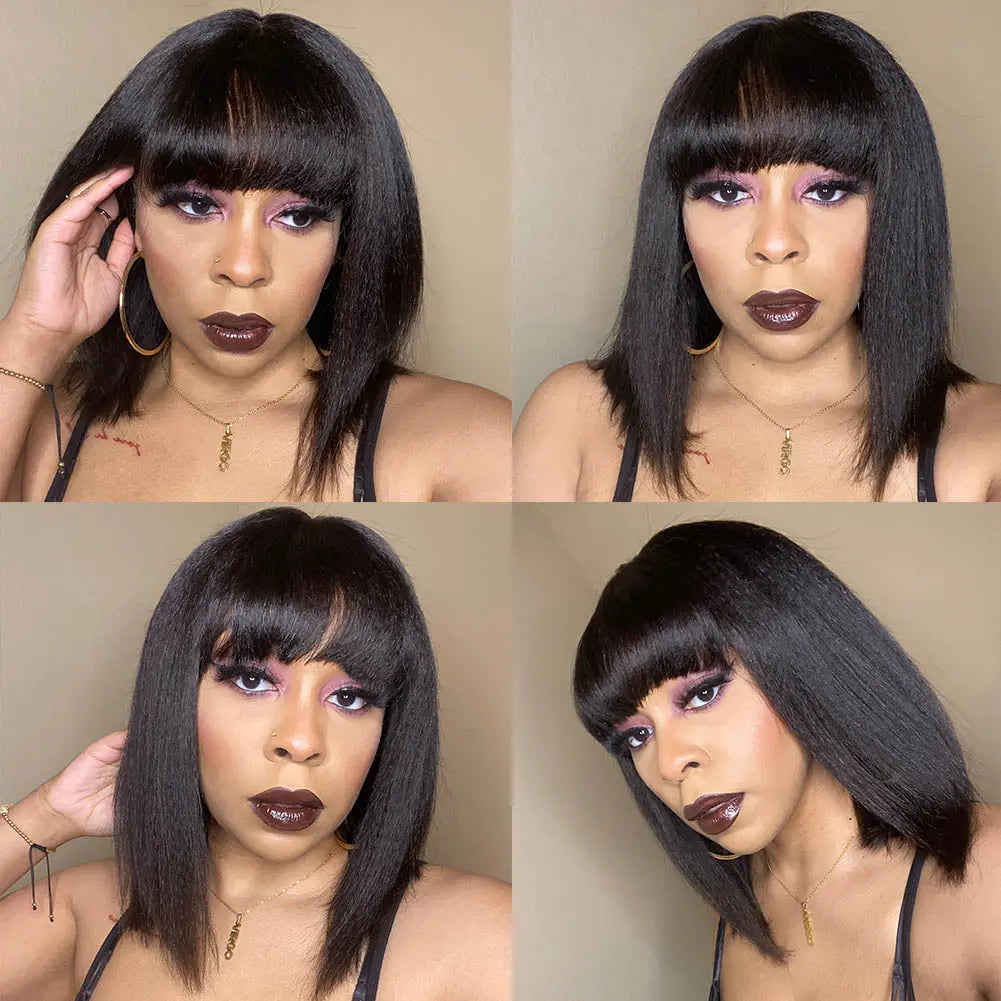 Realistic Scalp Yaki Straight Blunt Cut Wig with Bang RSY-1  display picture 1