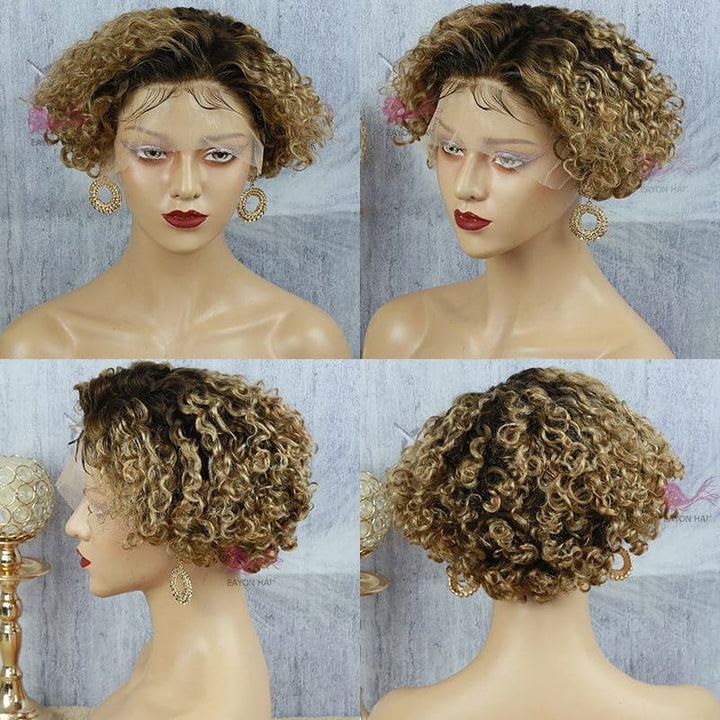 Pre-Styled Pixie Cut Deep Curly BOB Lace Wig 8PCOBB-1