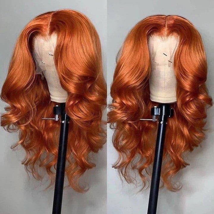 Perruque Lace Front Wig Body Wave 13x4, couleur orange gingembre transparente, BBG01