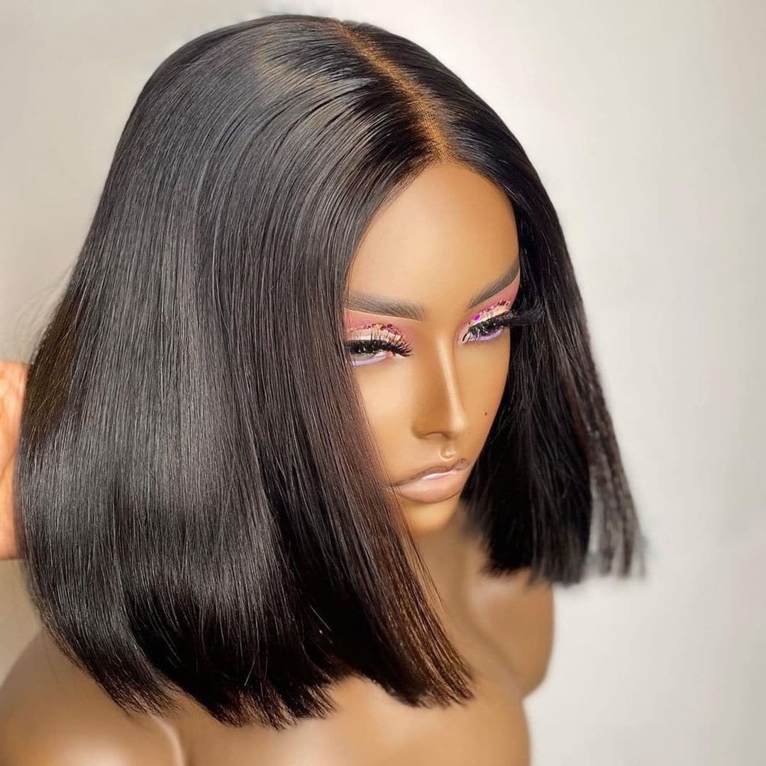 Pre Plucked Blunt Cut Bob Silky Straight Full HD Lace Wig Human Hair O