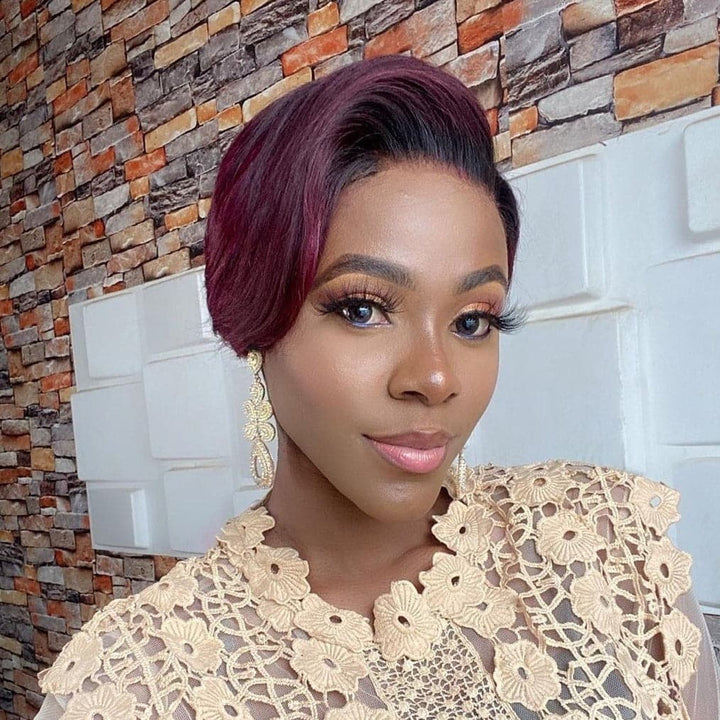 Perruque en dentelle pré-coiffée coupe Pixie, lisse et soyeuse, style Bob PCSSB