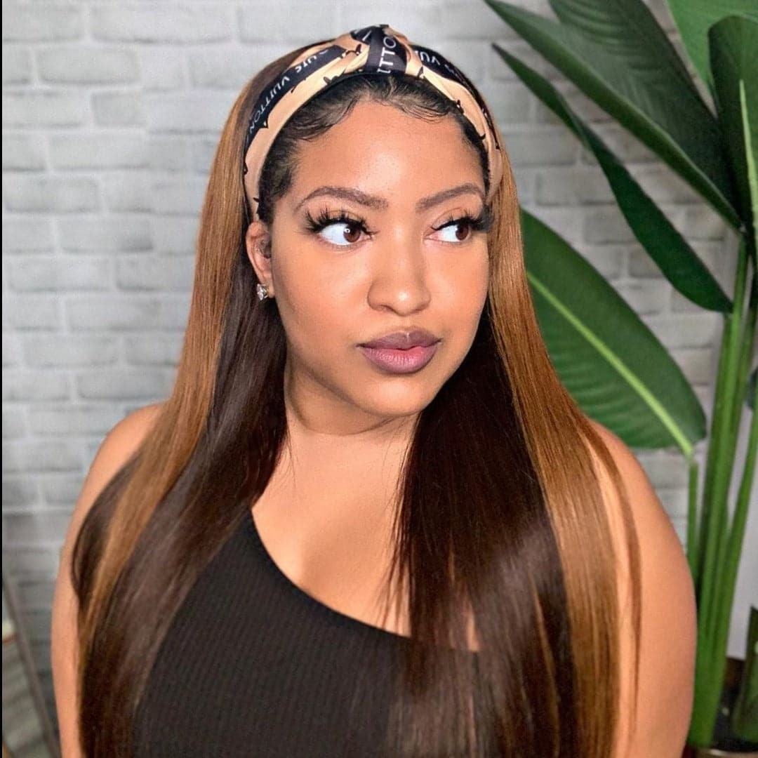 Stirnbandperücke, gemischte Farben, Highlights, seidig glatt, Echthaar, HBWSTM-1