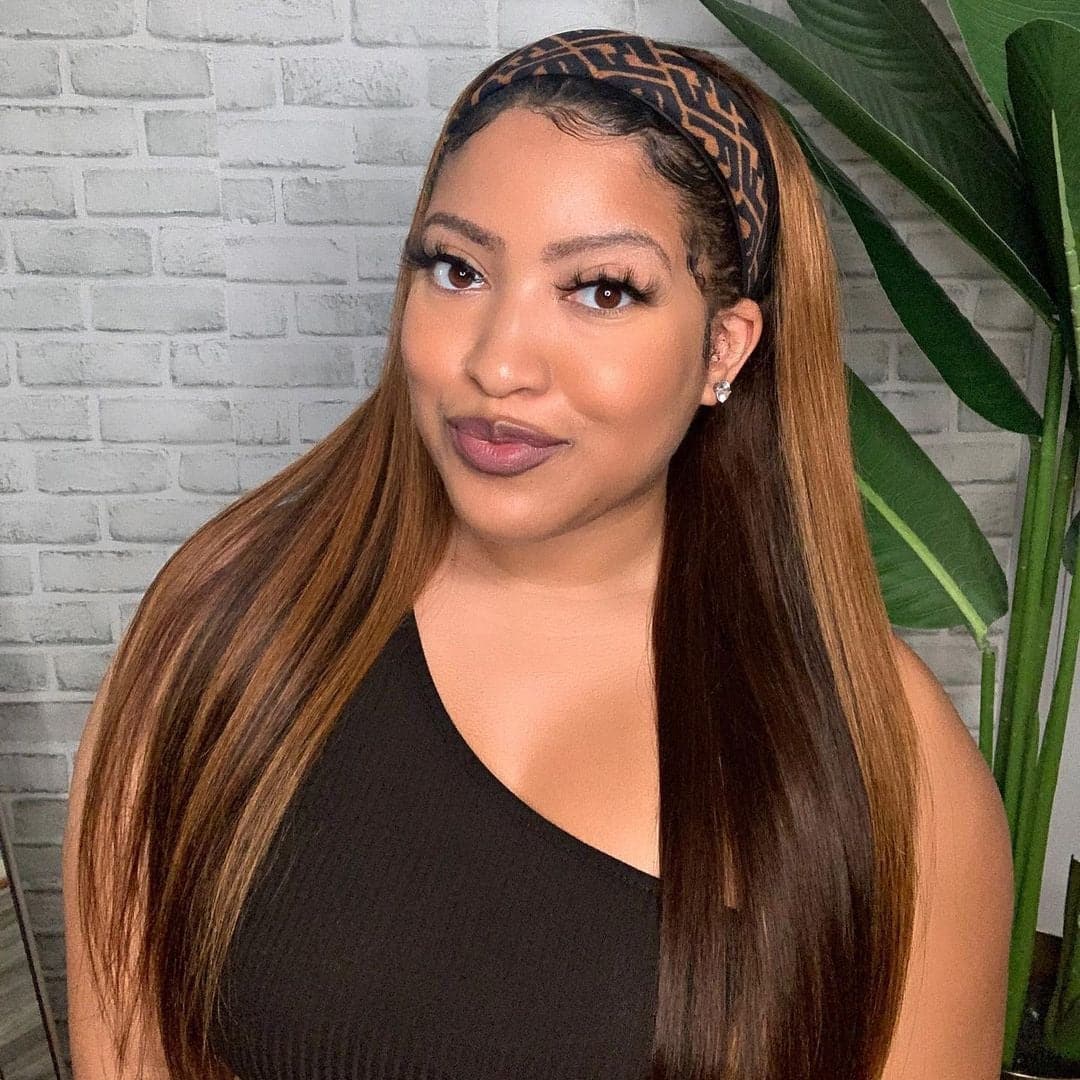 Stirnbandperücke, gemischte Farben, Highlights, seidig glatt, Echthaar, HBWSTM-1