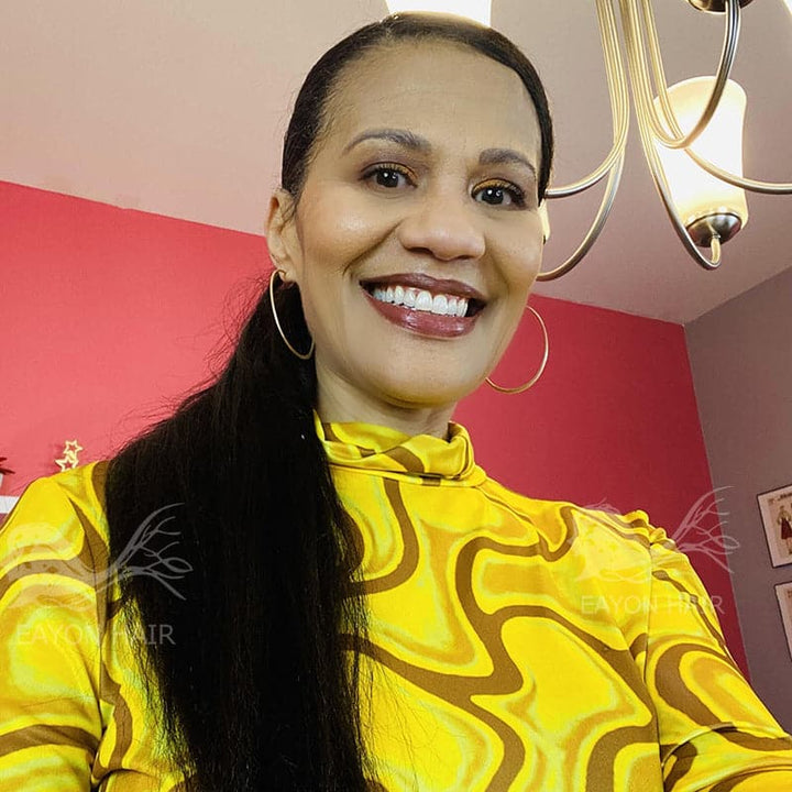 Queue de cheval à cordon de serrage, cheveux humains brésiliens lisses Yaki