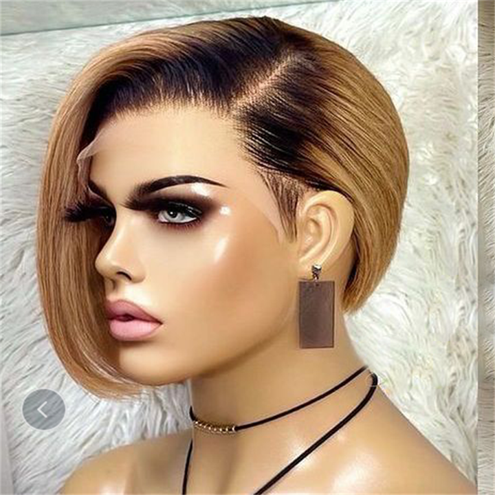 Perruque en dentelle pré-coiffée coupe Pixie, lisse et soyeuse, style Bob PCSSB