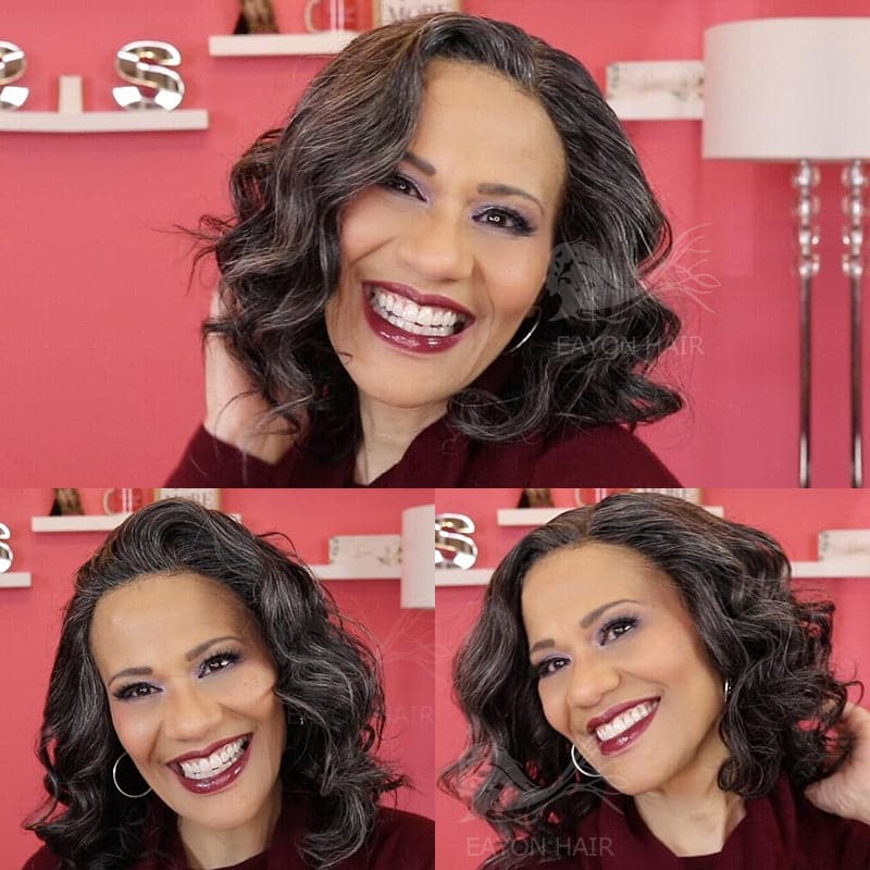 Perruque Lace Front Bob Loose Wave Couleur Sel et Poivre 13x4