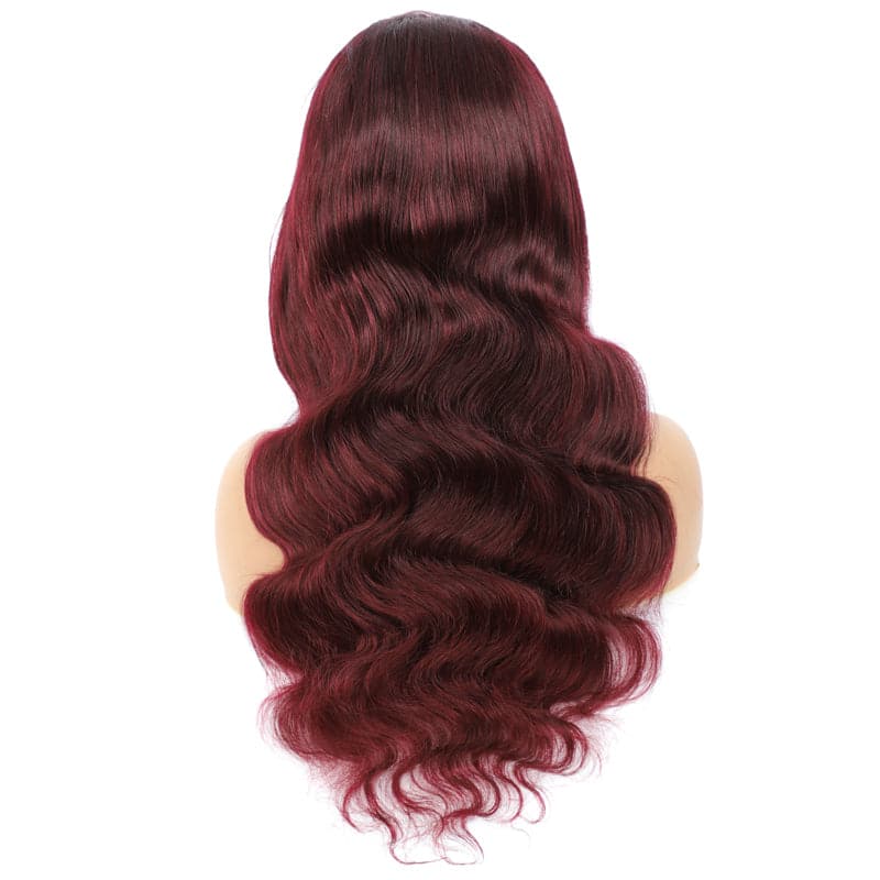 Transparente Spitze #99J Burgunderfarbene Body Wave Lace Front Perücke BCT#99J