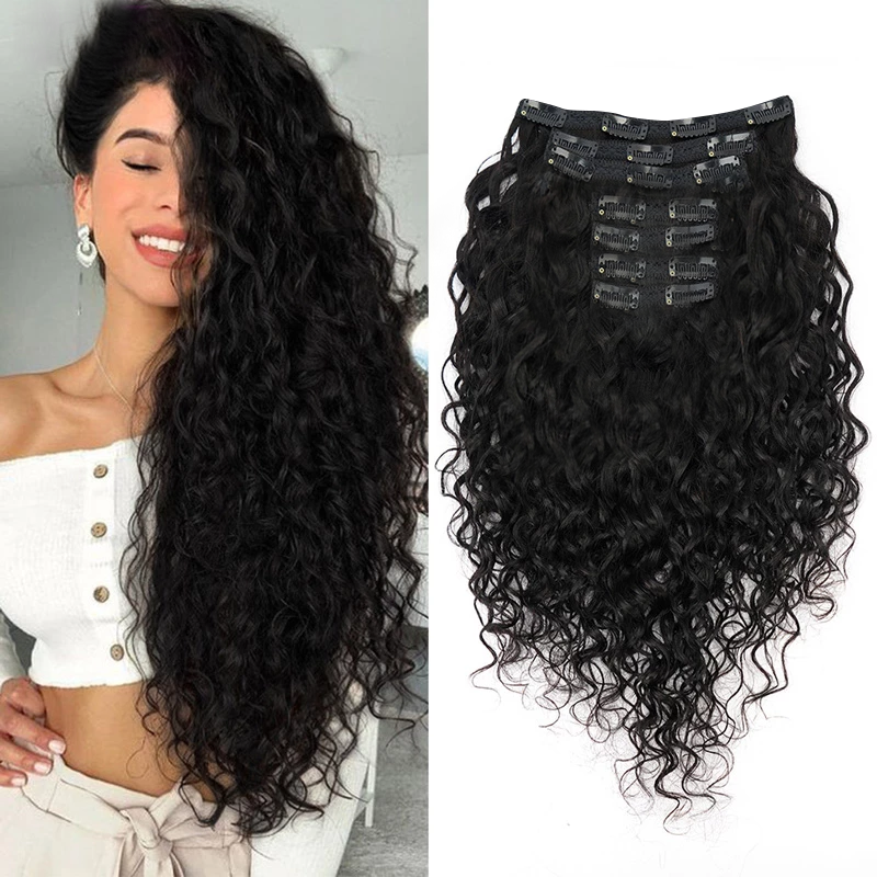 Extensions de cheveux à clipser, cheveux brésiliens ondulés
