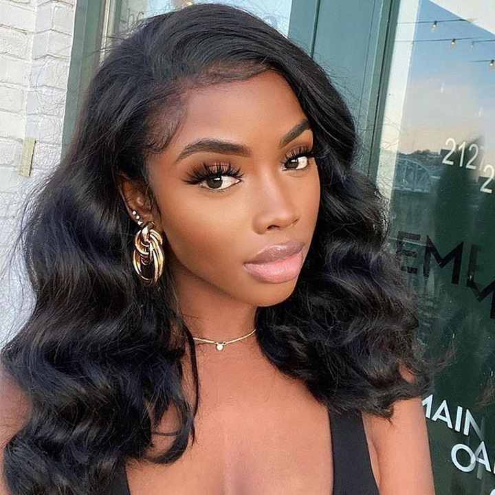 Perruque frontale en dentelle 360° HD ondulée et pré-épilée style bob OBWB-1