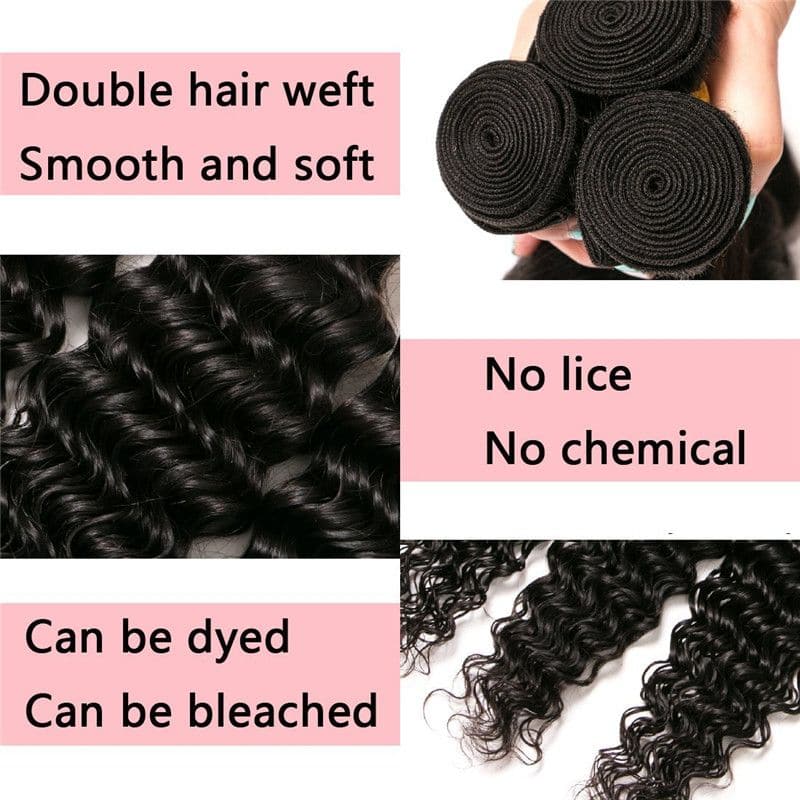 Lots de cheveux humains bouclés profonds avec dentelle frontale 13x4