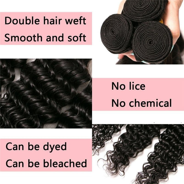 Lots de cheveux humains bouclés profonds avec dentelle frontale 13x4