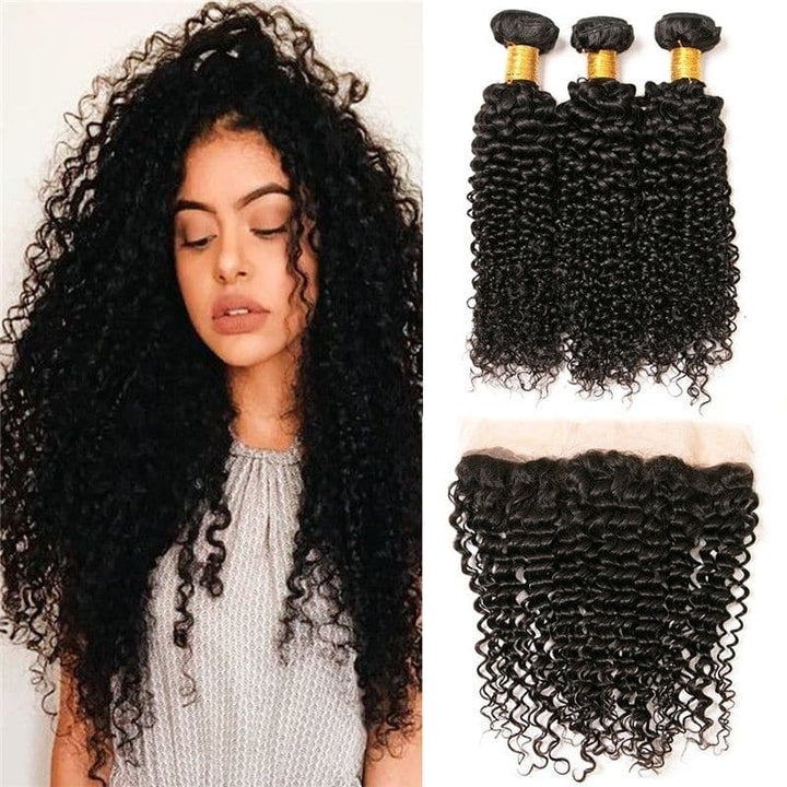 Lots de cheveux humains crépus bouclés avec dentelle frontale 13x4