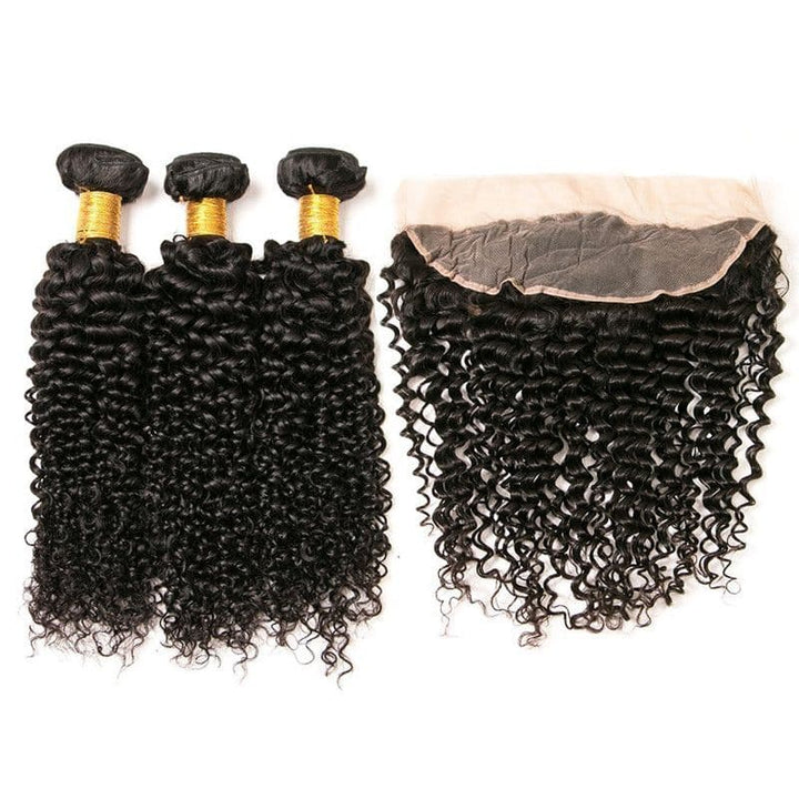 Lots de cheveux humains crépus bouclés avec dentelle frontale 13x4