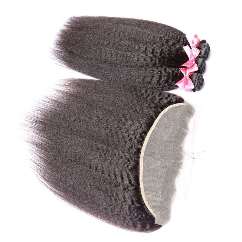 Lots de cheveux humains crépus lisses avec dentelle frontale 13x4