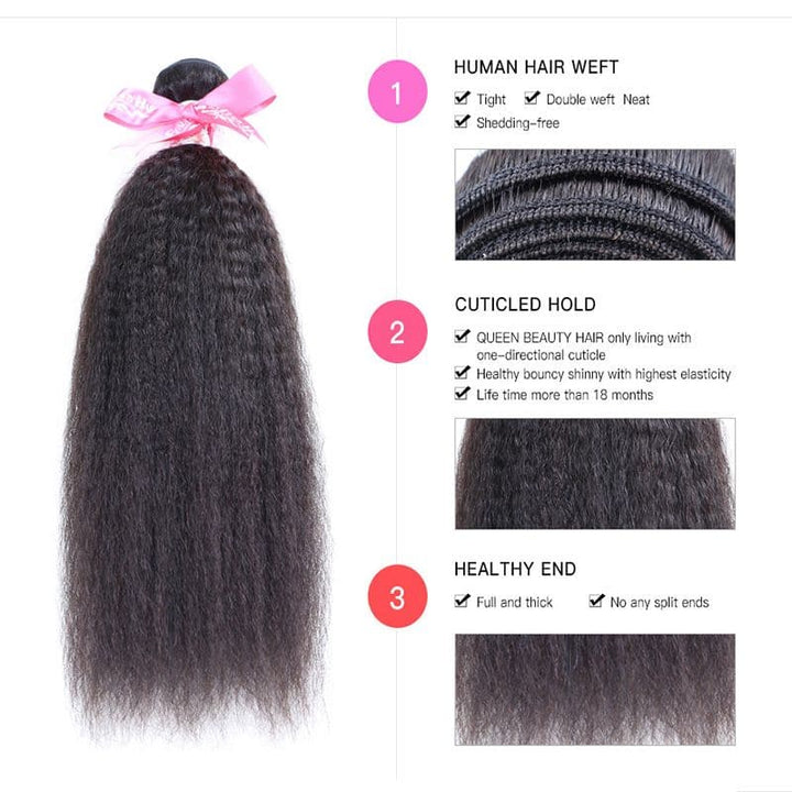 Lots de cheveux humains crépus lisses avec dentelle frontale 13x4