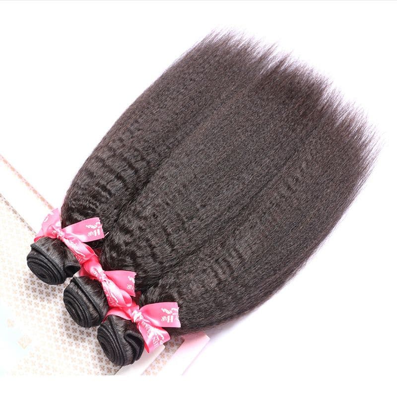 Lots de cheveux humains crépus lisses avec dentelle frontale 13x4