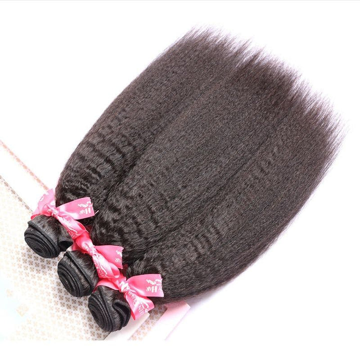 Lots de cheveux humains crépus lisses avec dentelle frontale 13x4