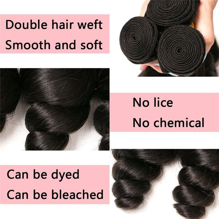 Mèches de cheveux humains Loose Wave avec dentelle frontale 13x4