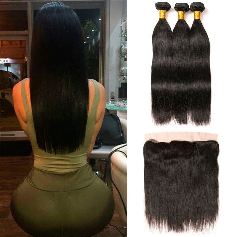 Lots de cheveux humains lisses et soyeux avec dentelle frontale 13x4