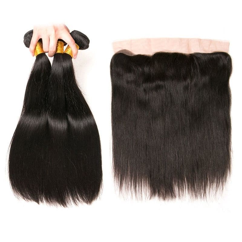 Lots de cheveux humains lisses et soyeux avec dentelle frontale 13x4