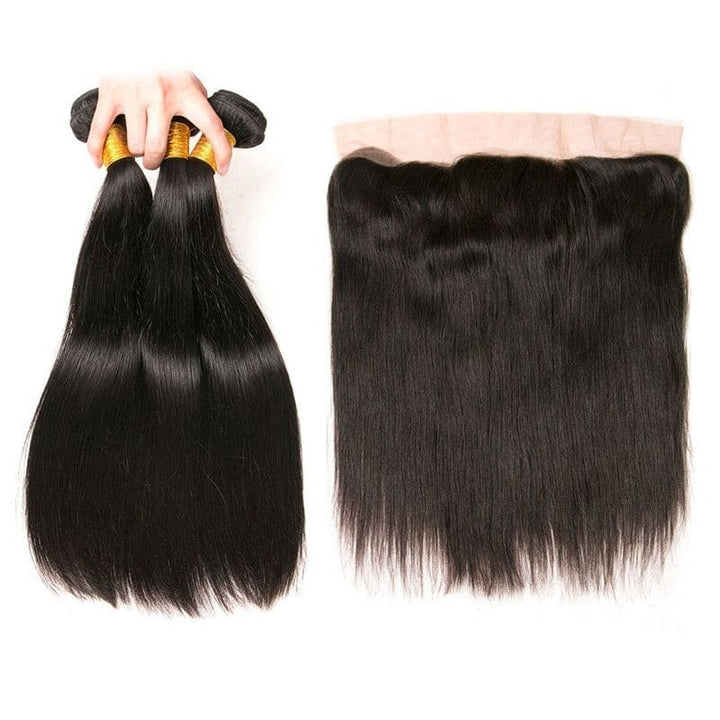 Lots de cheveux humains lisses et soyeux avec dentelle frontale 13x4