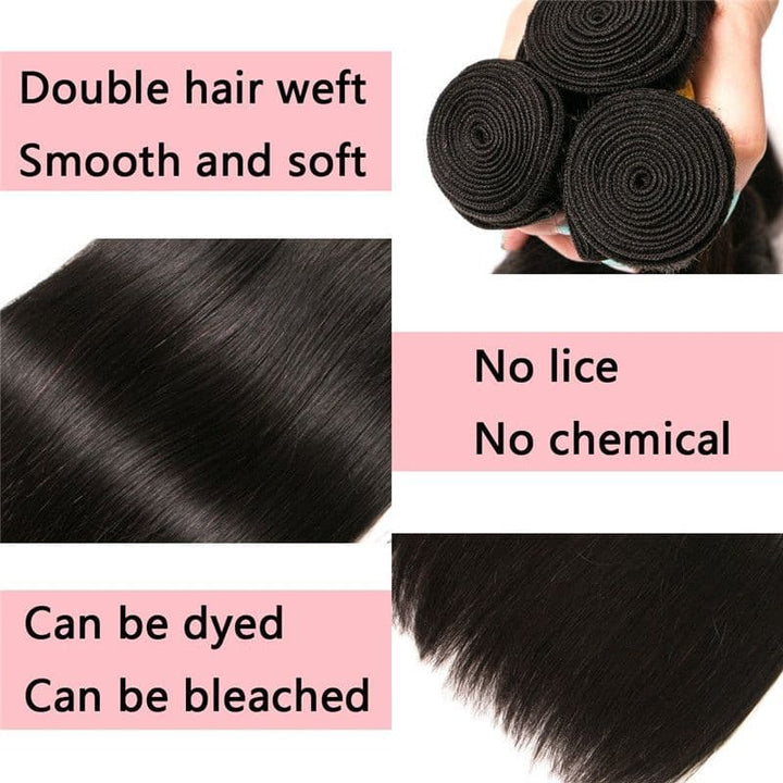 Lots de cheveux humains lisses et soyeux avec dentelle frontale 13x4