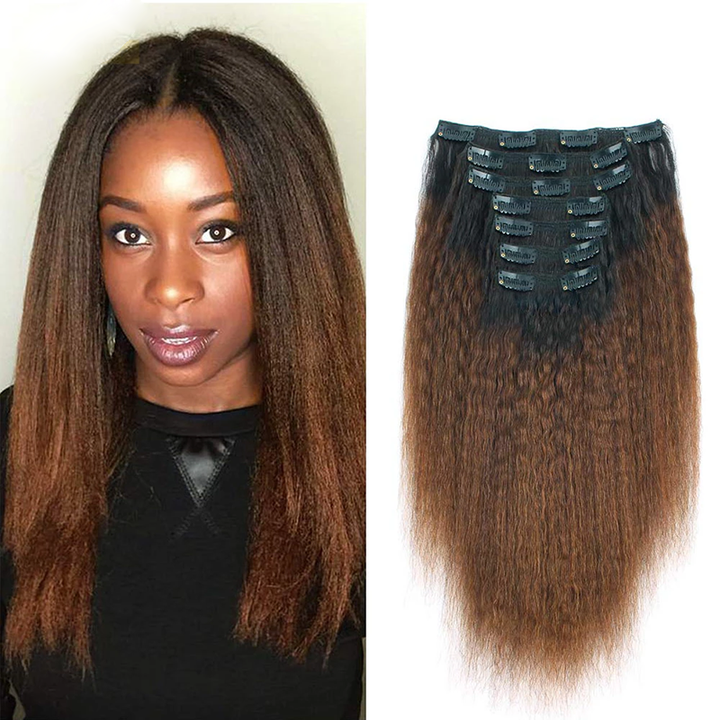 Extensions de cheveux à clipser, cheveux humains brésiliens crépus et lisses, couleur #1B/30/3