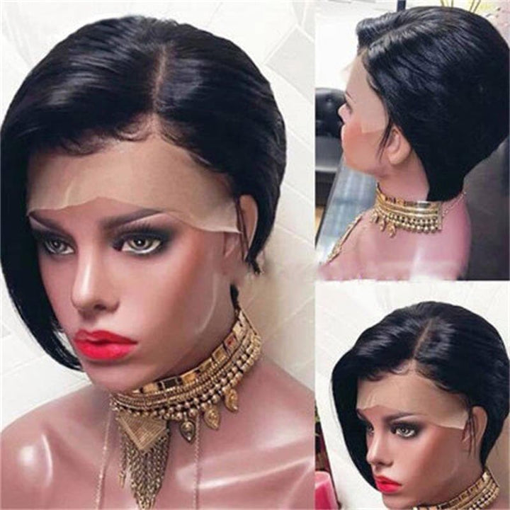 Perruque en dentelle pré-coiffée coupe Pixie, lisse et soyeuse, style Bob PCSSB