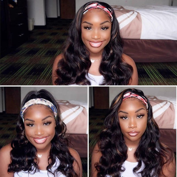Headband Wig Body Wave Natural Color With Highlights Human Hair 1