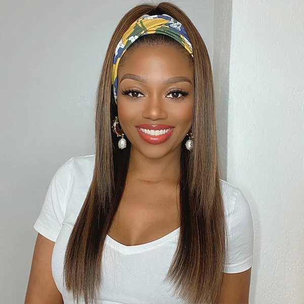 Headband Wig Mix Color Highlights Silky Straight Human Hair 1