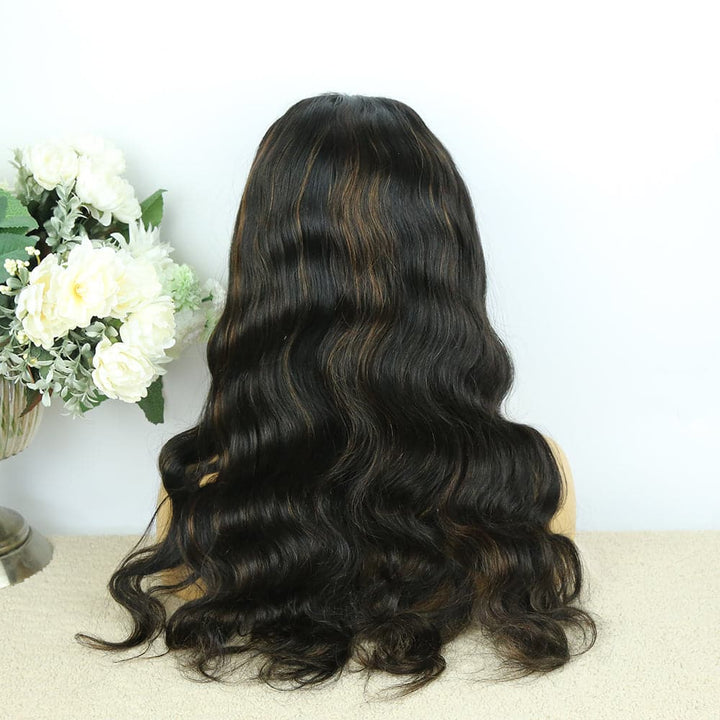 Perruque bandeau ondulée couleur naturelle avec mèches en cheveux humains HBWB-1