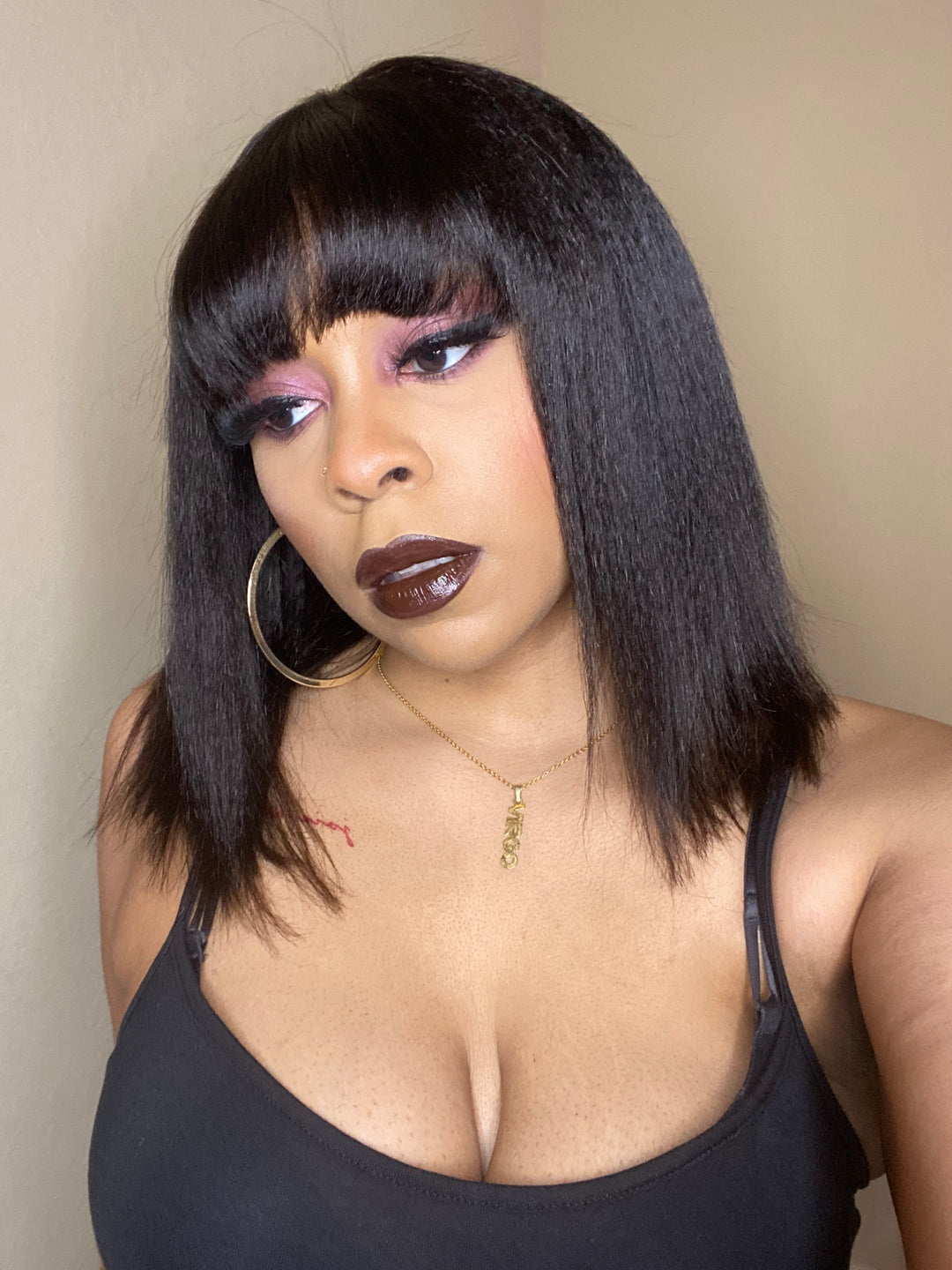 Perruque Yaki lisse et réaliste avec frange RSY-1