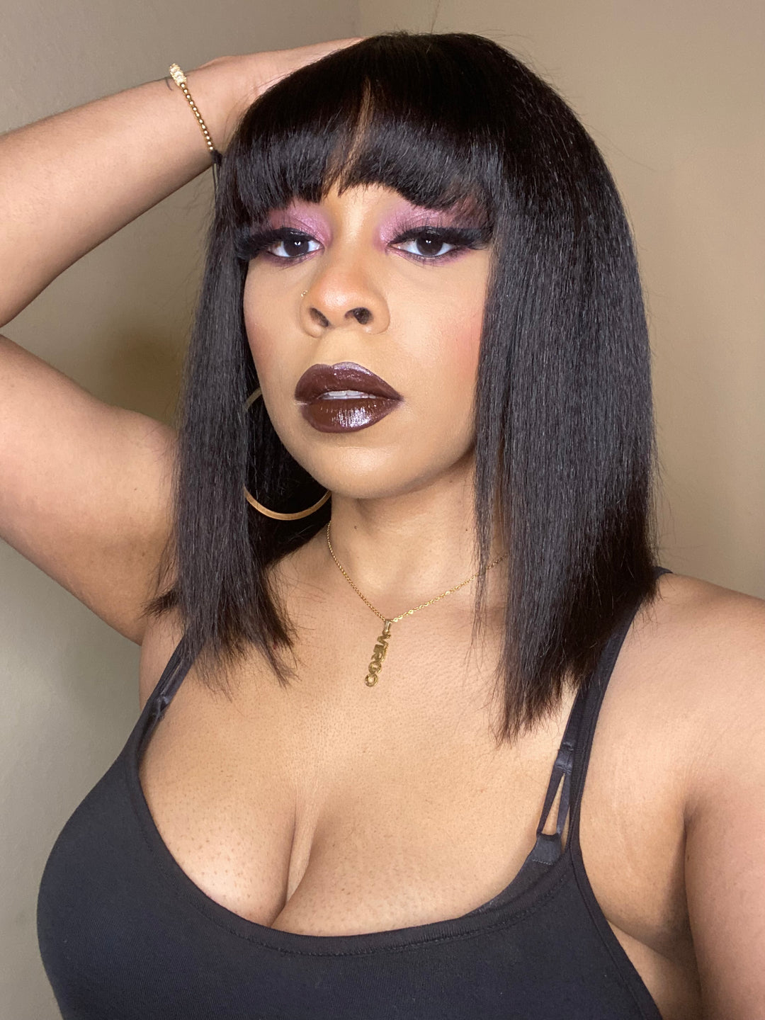 Perruque Yaki lisse et réaliste avec frange RSY-1