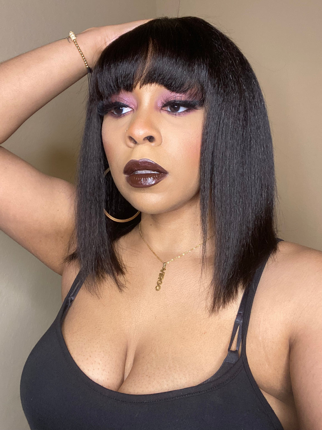 Perruque Yaki lisse et réaliste avec frange RSY-1