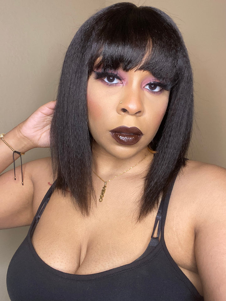 Perruque Yaki lisse et réaliste avec frange RSY-1