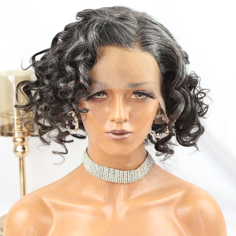 Perruque Lace Front Bob Loose Wave Couleur Sel et Poivre 13x4