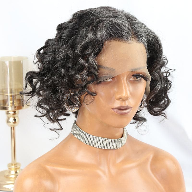 Perruque Lace Front Bob Loose Wave Couleur Sel et Poivre 13x4